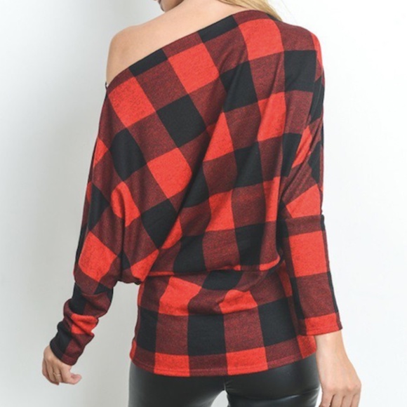 Lumberjack Plaid Off The Shoulder Top - Picture 2 of 2